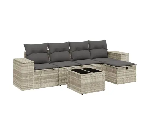 6-Osaline Aiamööblikomplekt Patjadega, Helehall, Polürotang