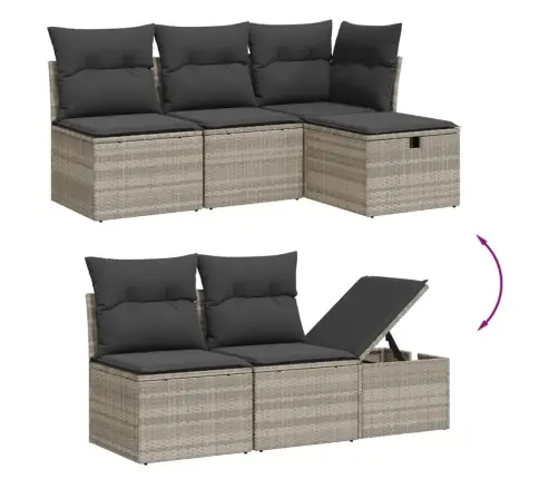 6-Osaline Aiamööblikomplekt Patjadega, Helehall, Polürotang