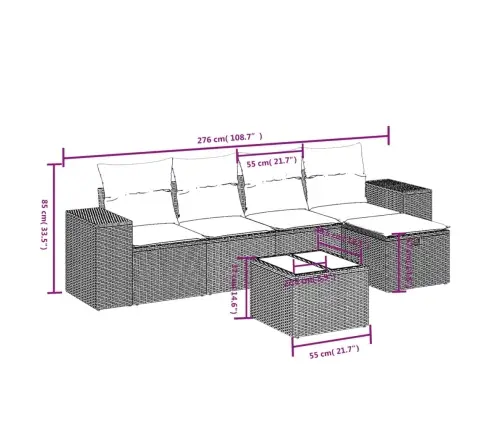 6-Osaline Aiamööblikomplekt Patjadega, Helehall, Polürotang