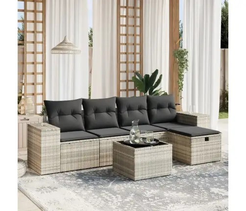 6-Osaline Aiamööblikomplekt Patjadega, Helehall, Polürotang