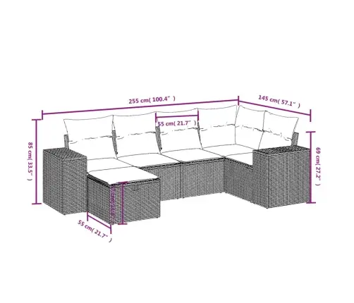 6-Daļīgs Dārza Dīvāna Komplekts Ar Matračiem, Pelēks Pe Pinums Vidaxl
