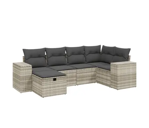 6-Daļīgs Dārza Dīvānu Komplekts,Matrači, Gaiši Pelēka Pe Pinums Vidaxl