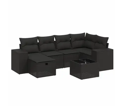 Sofos Komplektas Su Pagalvėlėmis, 7 Dalių, Juodas, Poliratanas