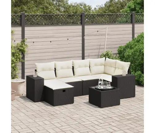 7-Daļīgs Dārza Dīvāna Komplekts Ar Matračiem, Melna Pe Vidaxl