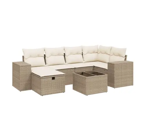 7-Daļīgs Dārza Dīvāna Komplekts, Matrači, Bēša Pe Rotangpalma Vidaxl