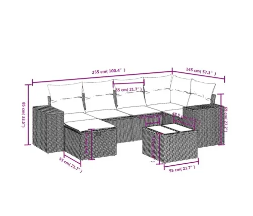 7-Daļīgs Dārza Dīvāna Komplekts, Matrači, Bēša Pe Rotangpalma Vidaxl