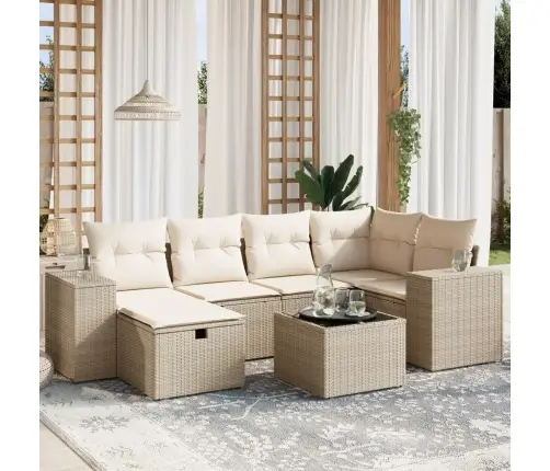 7-Daļīgs Dārza Dīvāna Komplekts, Matrači, Bēša Pe Rotangpalma Vidaxl