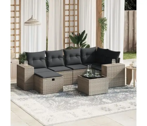 7-Daļīgs Dārza Dīvāna Komplekts, Matrači, Pelēka Pe Rotangpalma Vidaxl