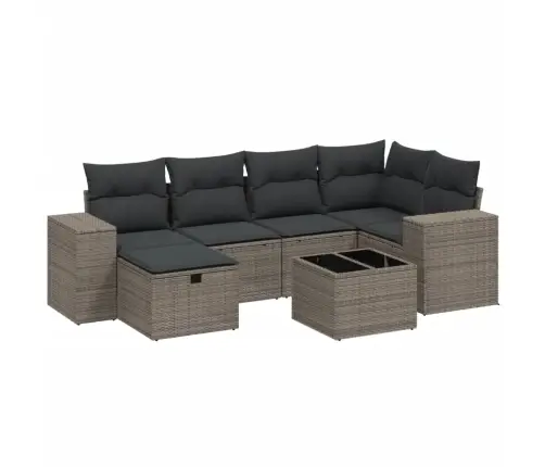 7-Daļīgs Dārza Dīvāna Komplekts,Matrači, Gaiši Pelēka Pe Pinums Vidaxl