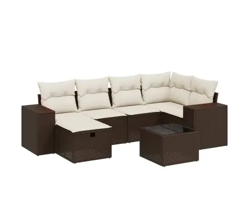 7-Osaline Aiamööblikomplekt Patjadega, Pruun, Polürotang