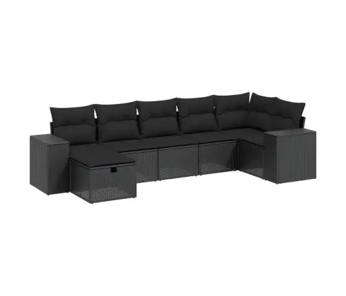 7-Daļīgs Dārza Dīvāna Komplekts Ar Matračiem, Melna Pe Vidaxl