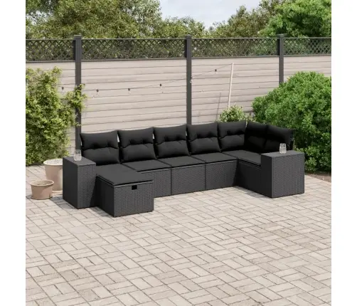 7-Daļīgs Dārza Dīvāna Komplekts Ar Matračiem, Melna Pe Vidaxl