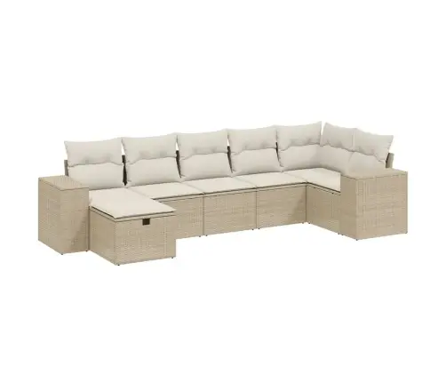 7-Daļīgs Dārza Dīvāna Komplekts, Matrači, Bēša Pe Rotangpalma Vidaxl