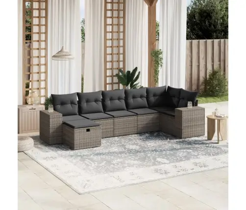 7-Daļīgs Dārza Dīvāna Komplekts, Matrači, Pelēka Pe Rotangpalma Vidaxl