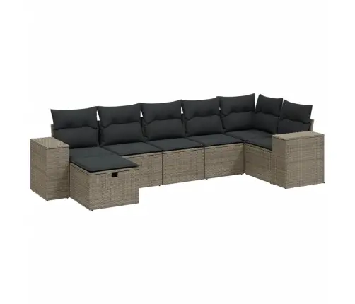 7-Daļīgs Dārza Dīvāna Komplekts,Matrači, Gaiši Pelēka Pe Pinums Vidaxl