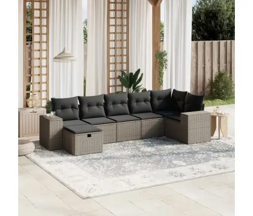 7-Daļīgs Dārza Dīvāna Komplekts,Matrači, Gaiši Pelēka Pe Pinums Vidaxl