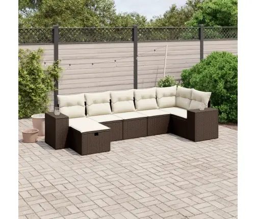 7-Daļīgs Dārza Dīvānu Komplekts, Matrači, Brūna Pe Rotangpalma Vidaxl