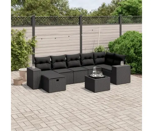 8-Daļīgs Dārza Dīvāna Komplekts, Matrači, Melna Pe Rotangpalma Vidaxl