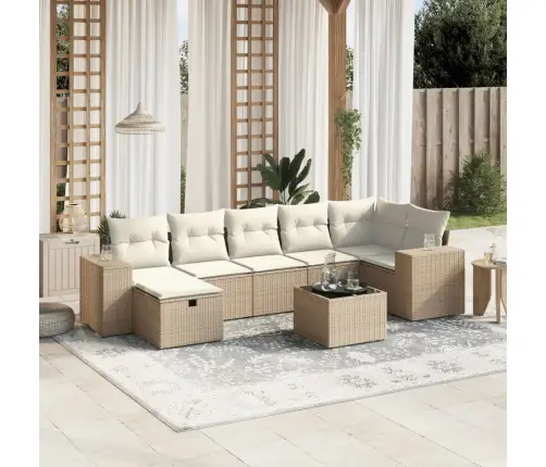 8-Daļīgs Dārza Dīvāna Komplekts, Matrači, Bēša Pe Rotangpalma Vidaxl