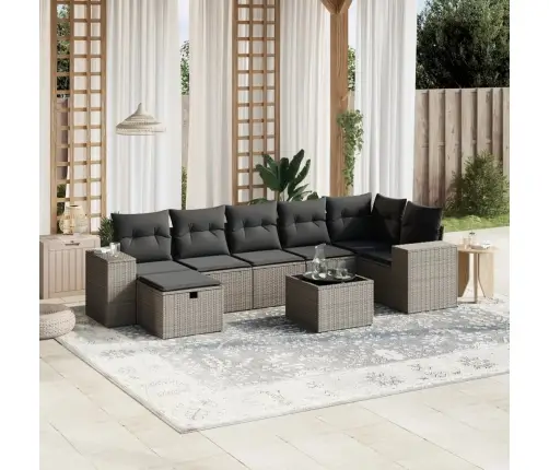 8-Daļīgs Dārza Dīvāna Komplekts,Matrači, Gaiši Pelēka Pe Pinums Vidaxl