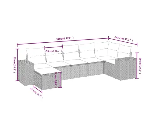 Sofos Komplektas Su Pagalvėlėmis, 7 Dalių, Smėlio, Poliratanas