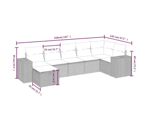 7-Daļīgs Dārza Dīvāna Komplekts, Matrači, Pelēka Pe Rotangpalma Vidaxl