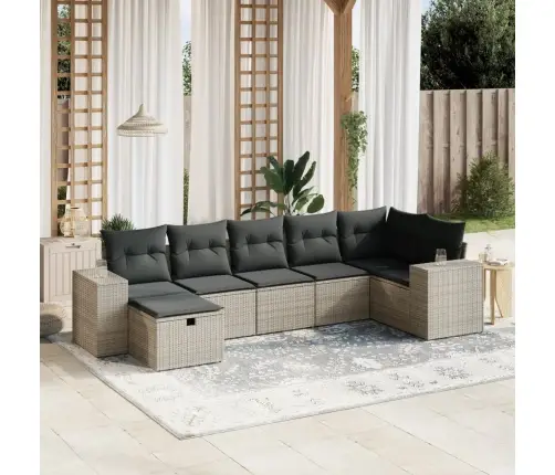 7-Daļīgs Dārza Dīvāna Komplekts, Matrači, Pelēka Pe Rotangpalma Vidaxl