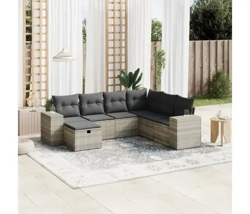 Sofos Komplektas Su Pagalvėlėmis, 7 Dalių, Pilkas, Poliratanas