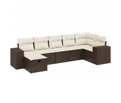 Sofos Komplektas Su Pagalvėlėmis, 7 Dalių, Rudas, Poliratanas