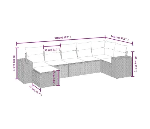 Sofos Komplektas Su Pagalvėlėmis, 7 Dalių, Rudas, Poliratanas