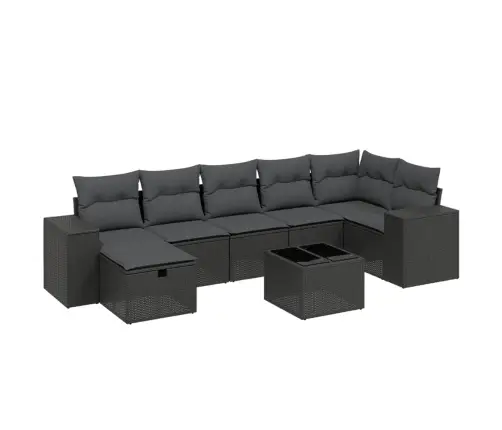 Sofos Komplektas Su Pagalvėlėmis, 8 Dalių, Juodas, Poliratanas