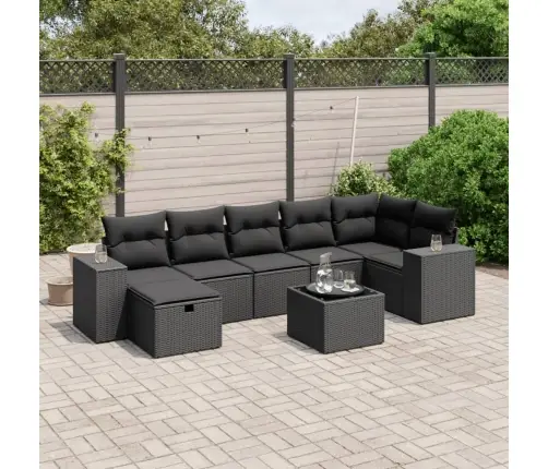 Sofos Komplektas Su Pagalvėlėmis, 8 Dalių, Juodas, Poliratanas