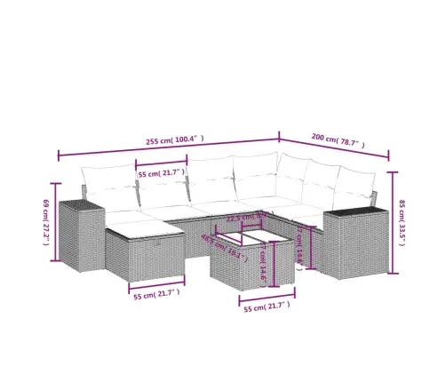 8-Daļīgs Dārza Dīvāna Komplekts Ar Matračiem, Pelēks Pe Pinums Vidaxl
