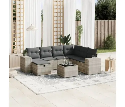 8-Daļīgs Dārza Dīvāna Komplekts,Matrači, Gaiši Pelēka Pe Pinums Vidaxl