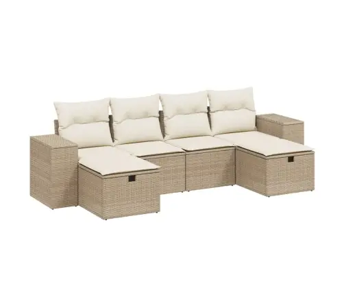 6-Daļīgs Dārza Dīvāna Komplekts, Matrači, Bēša Pe Rotangpalma Vidaxl