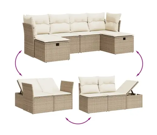 6-Daļīgs Dārza Dīvāna Komplekts, Matrači, Bēša Pe Rotangpalma Vidaxl