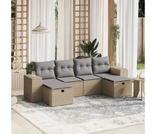 Sofos Komplektas Su Pagalvėlėmis, 6 Dalių, Smėlio, Poliratanas