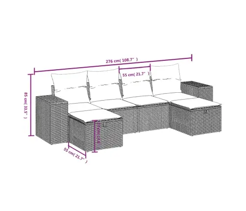 Sofos Komplektas Su Pagalvėlėmis, 6 Dalių, Pilkas, Poliratanas
