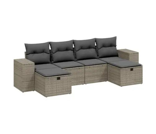 Sofos Komplektas Su Pagalvėlėmis, 6 Dalių, Pilkas, Poliratanas Sofos Komplektas Su Pagalvėlėmis, 6 Dalių, Pilkas, Poliratanas