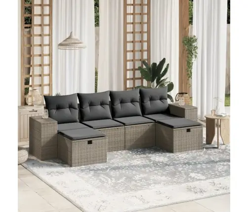 Sofos Komplektas Su Pagalvėlėmis, 6 Dalių, Pilkas, Poliratanas Sofos Komplektas Su Pagalvėlėmis, 6 Dalių, Pilkas, Poliratanas