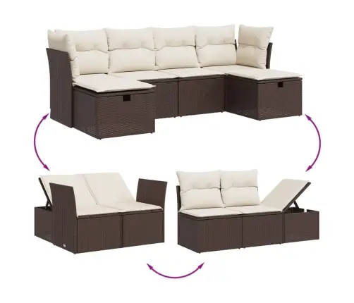 6-Daļīgs Dārza Dīvānu Komplekts, Matrači, Brūna Pe Rotangpalma Vidaxl