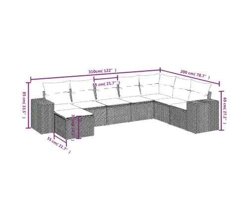8-Osaline Aiadiivani Komplekt Patjadega, Must, Polürotang
