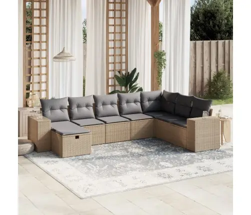 8-Daļīgs Dārza Dīvāna Komplekts, Matrači, Bēša Pe Rotangpalma Vidaxl