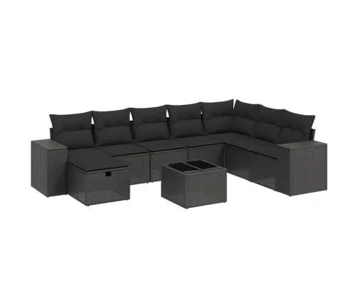 9-Daļīgs Dārza Dīvāna Komplekts, Matrači, Melna Pe Rotangpalma Vidaxl