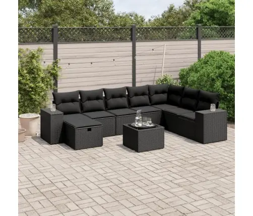 9-Daļīgs Dārza Dīvāna Komplekts, Matrači, Melna Pe Rotangpalma Vidaxl