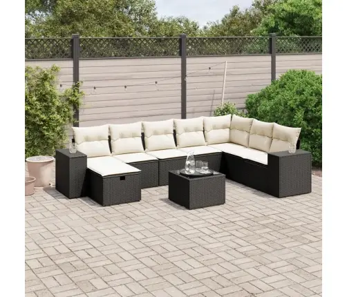 9-Daļīgs Dārza Dīvāna Komplekts, Matrači, Melna Pe Rotangpalma Vidaxl