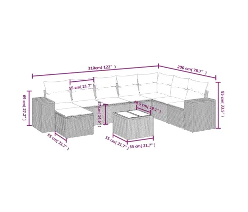9-Daļīgs Dārza Dīvāna Komplekts Ar Matračiem, Pelēks Pe Pinums Vidaxl