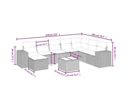 9-Osaline Aiadiivani Komplekt Patjadega, Helehall, Polürotang