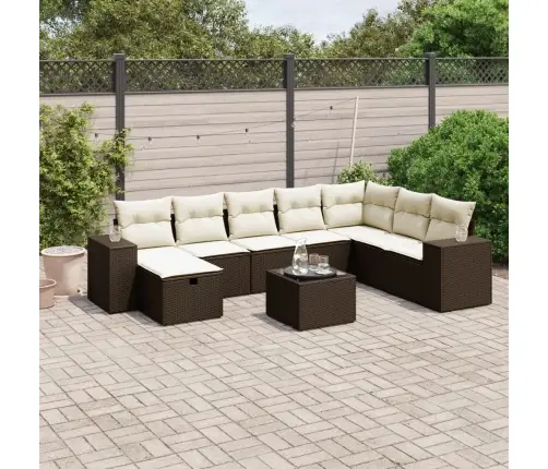 9-Daļīgs Dārza Dīvāna Komplekts, Matrači, Brūna Pe Rotangpalma Vidaxl