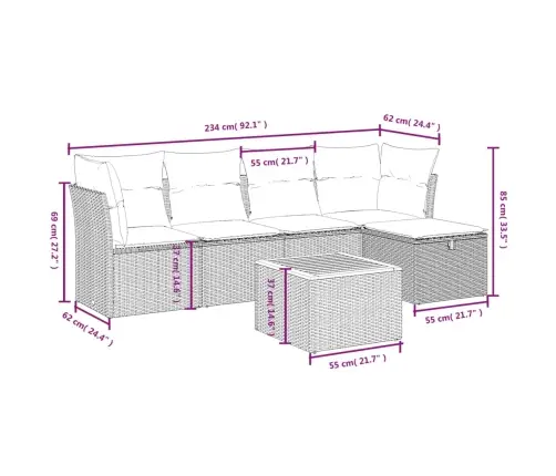 6-Daļīgs Dārza Dīvāna Komplekts, Matrači, Melna Pe Rotanpalma Vidaxl